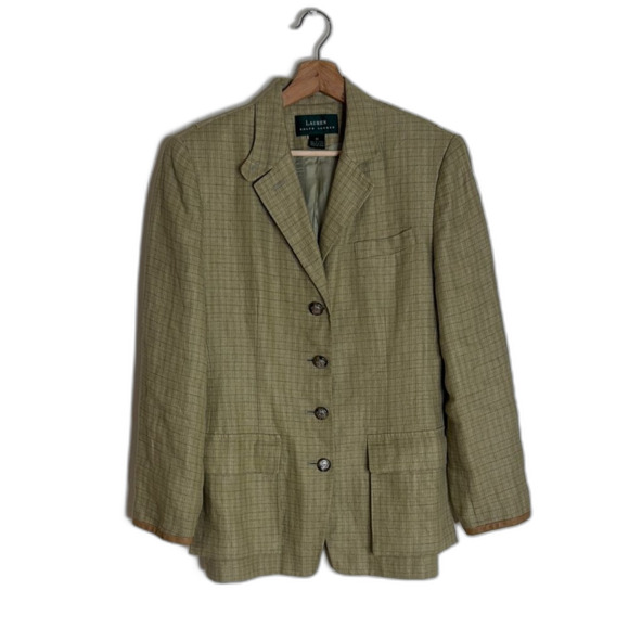 Vtg Lauren Ralph Lauren linen houndstooth Glen Plaid Blazer size 10 equestrian - Picture 1 of 13